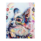 Painterly Corgi Blooms round wooden puzzle