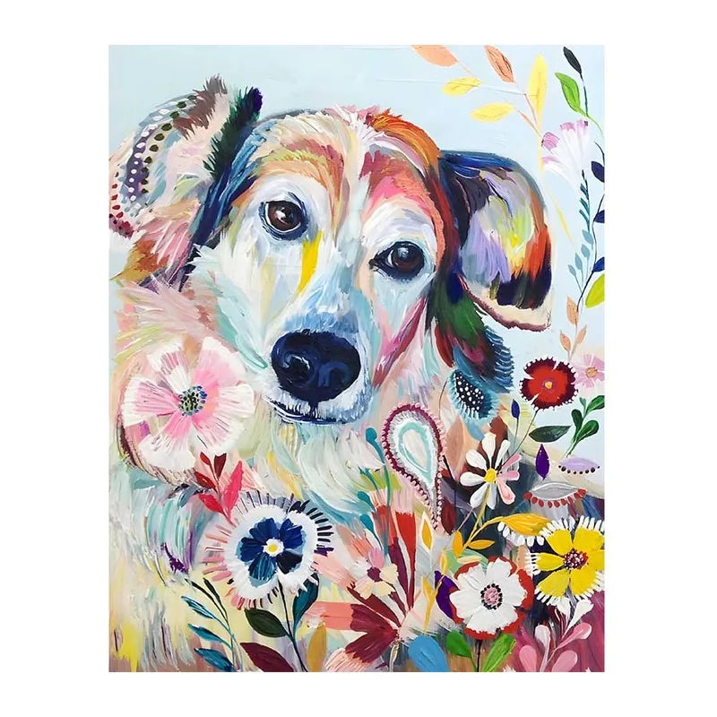 Floral Pup Portrait round wooden puzzle