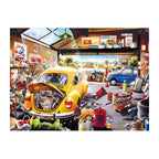 Vintage Beetle Garage round wooden puzzle