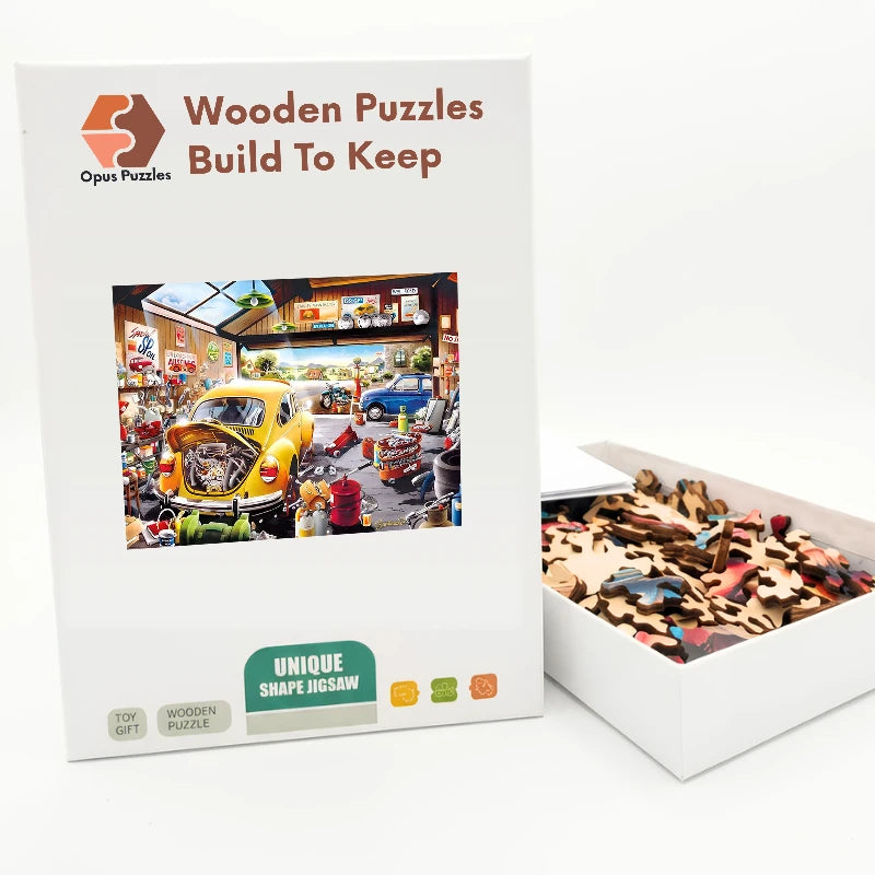 Vintage Beetle Garage Wooden Puzzle – packaged wooden puzzle gift box