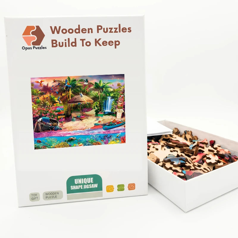 Tropical Tiki Beach Wooden Puzzle – packaged wooden puzzle gift box