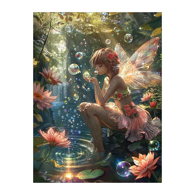 Bubble Fairy Pond round wooden puzzle