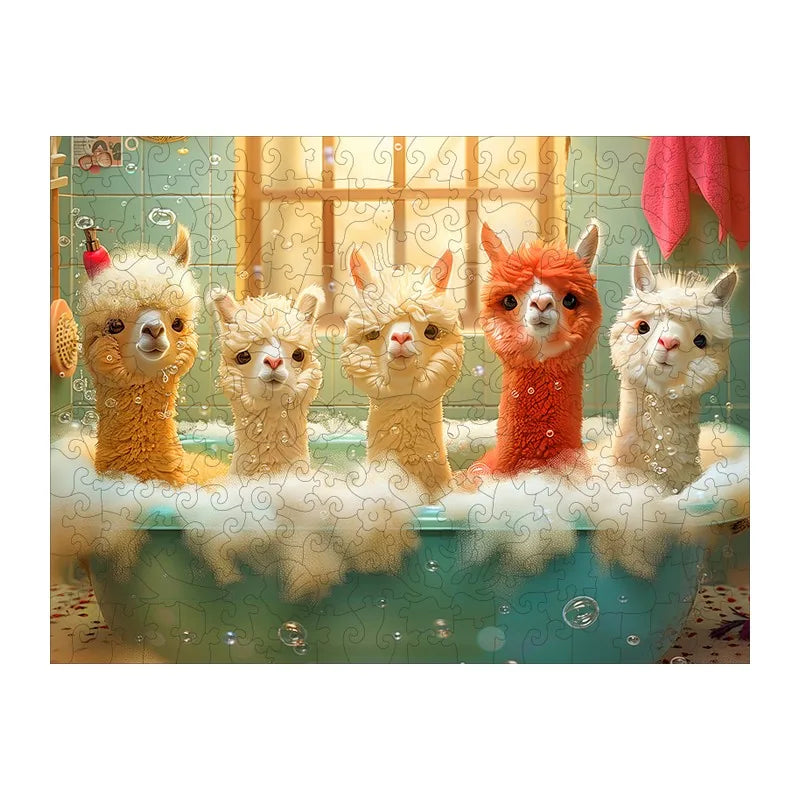 Alpaca Bubble Bath round wooden puzzle