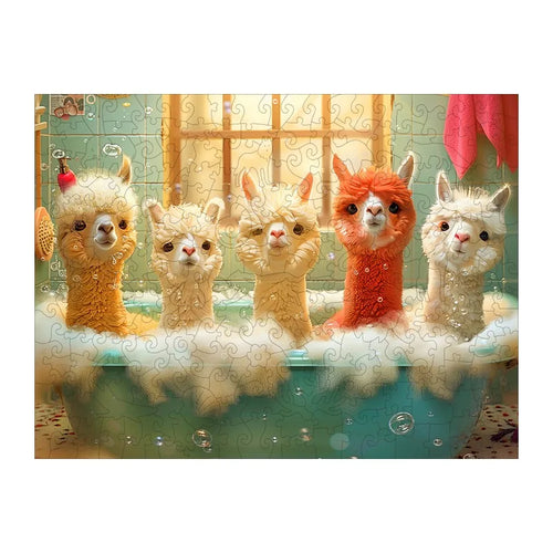 Alpaca Bubble Bath round wooden puzzle