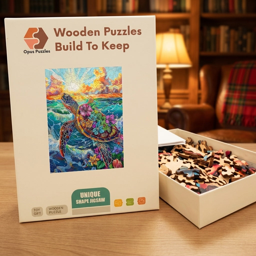 Coral Sea Turtle Wooden Puzzle – packaged wooden puzzle gift box