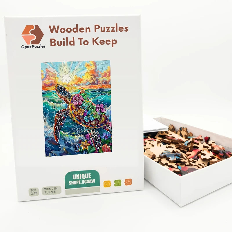 Coral Sea Turtle Wooden Puzzle – packaged wooden puzzle gift box