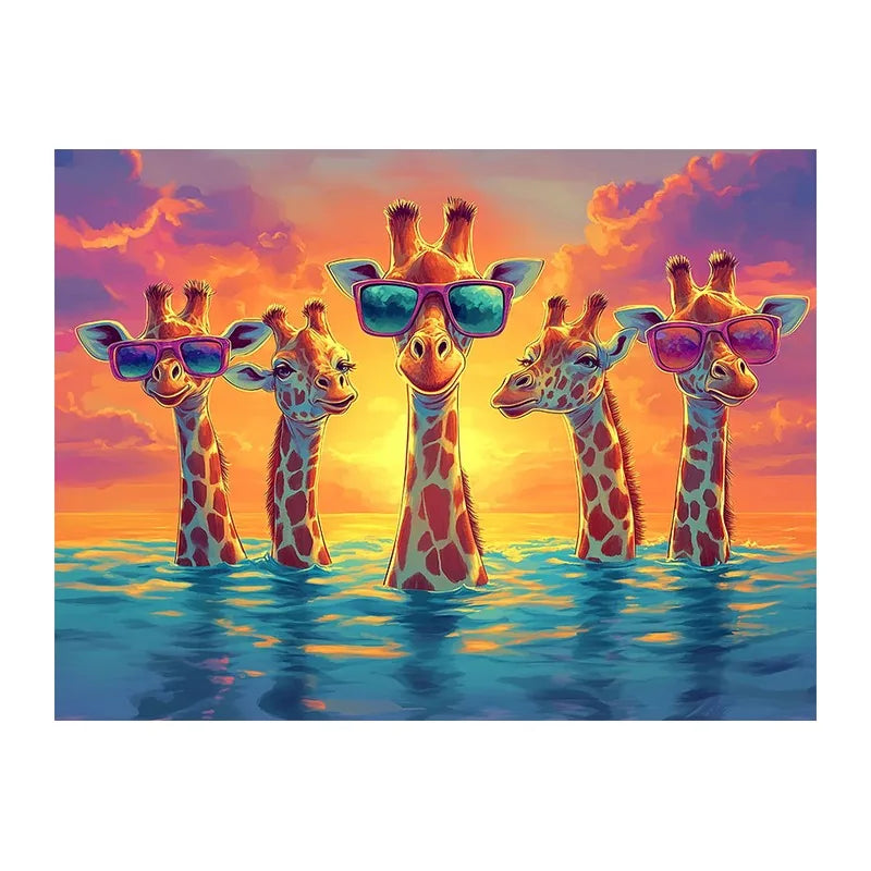 Sunset Giraffe Squad round wooden puzzle