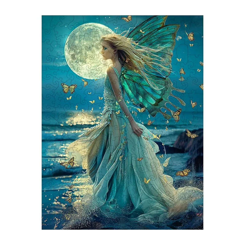 Moonlight Butterfly Fairy round wooden puzzle