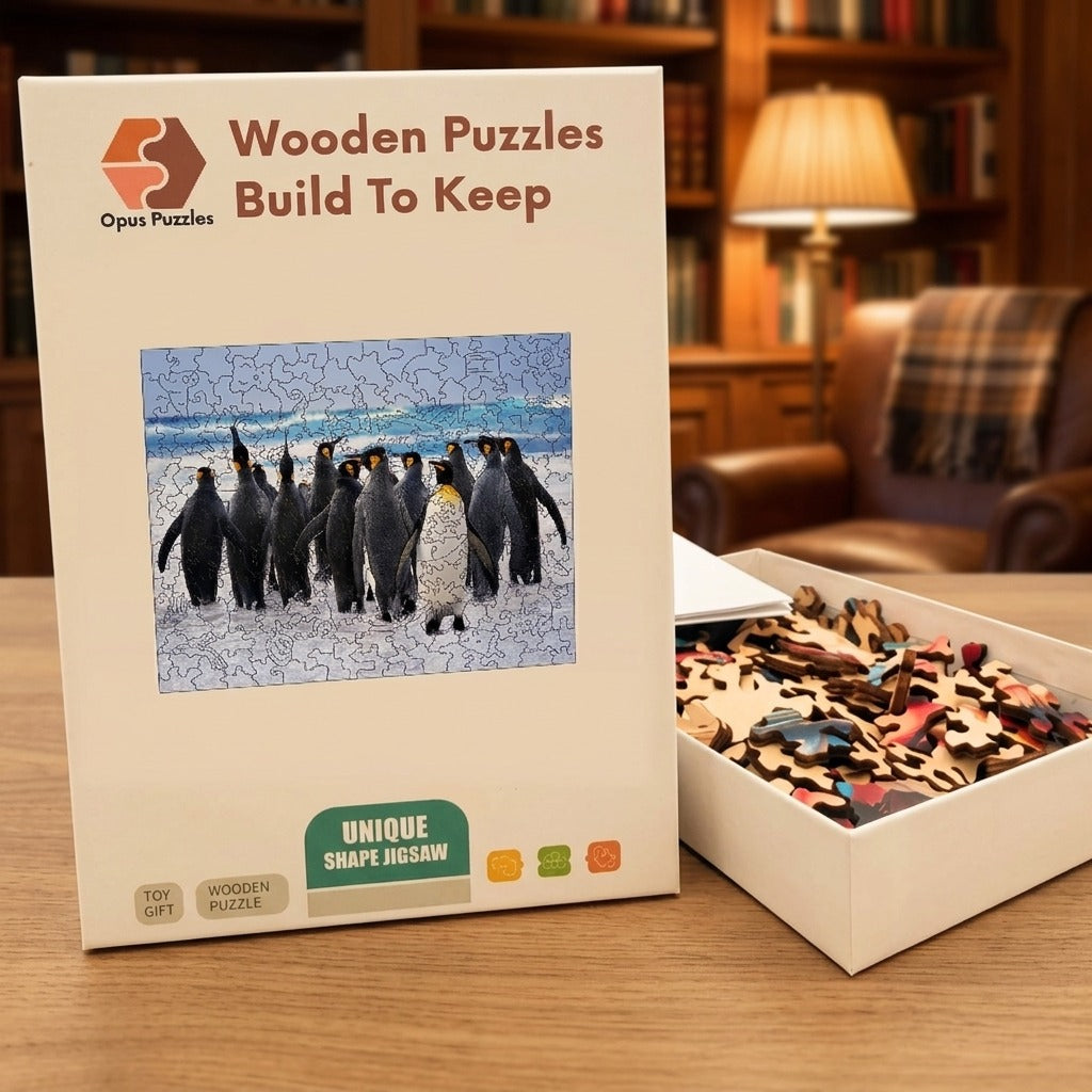 King Penguin Beach Wooden Puzzle – packaged wooden puzzle gift box