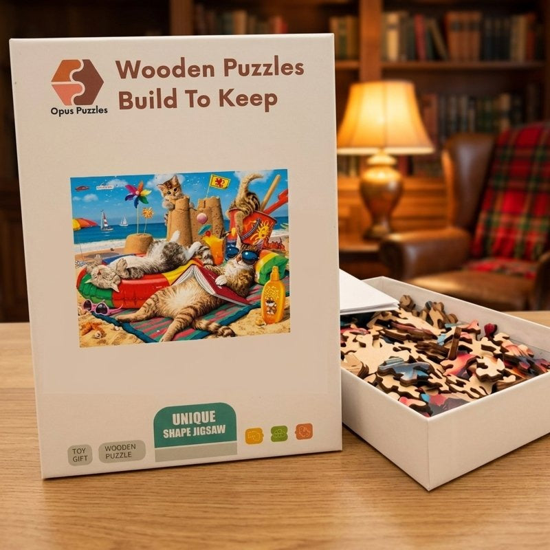 Beach Cats Vacation Wooden Puzzle – packaged wooden puzzle gift box