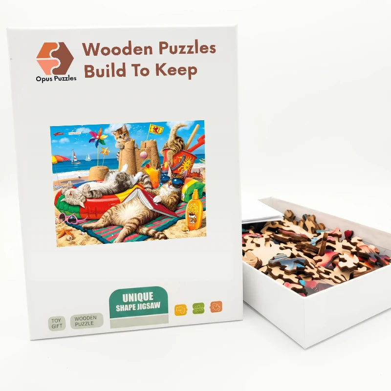 Beach Cats Vacation Wooden Puzzle – packaged wooden puzzle gift box