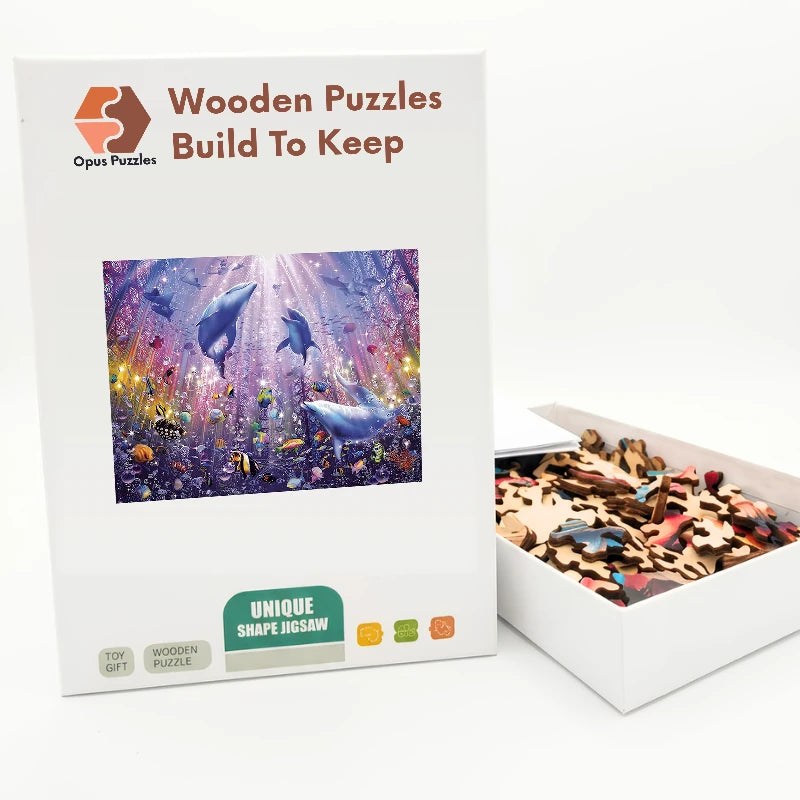 Dolphin Cathedral Reef Wooden Puzzle – packaged wooden puzzle gift box