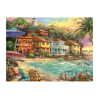 Seaside Town Sunset round wooden puzzle