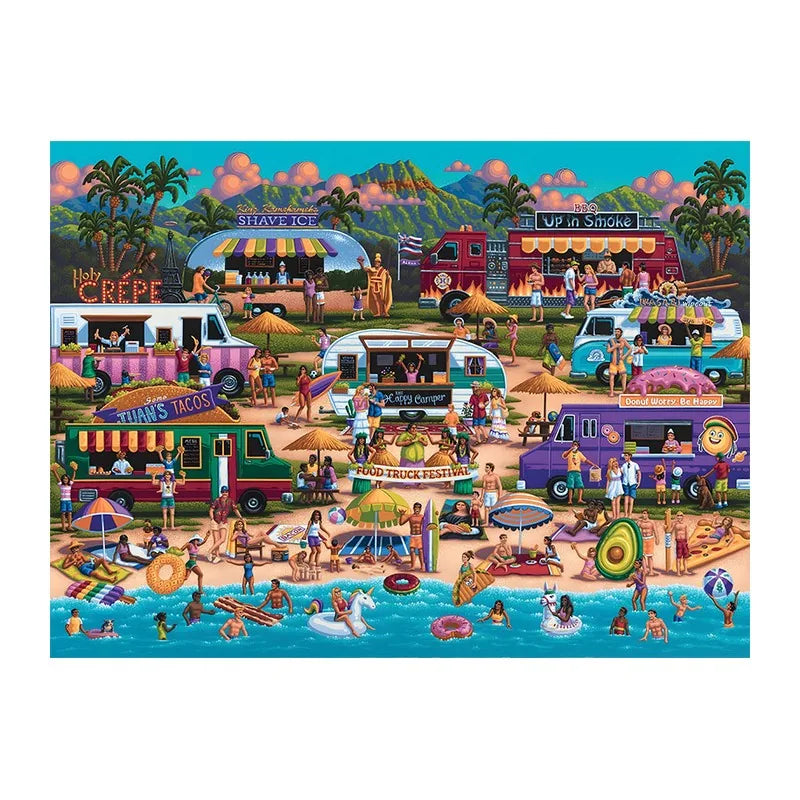 Food Truck Festival round wooden puzzle
