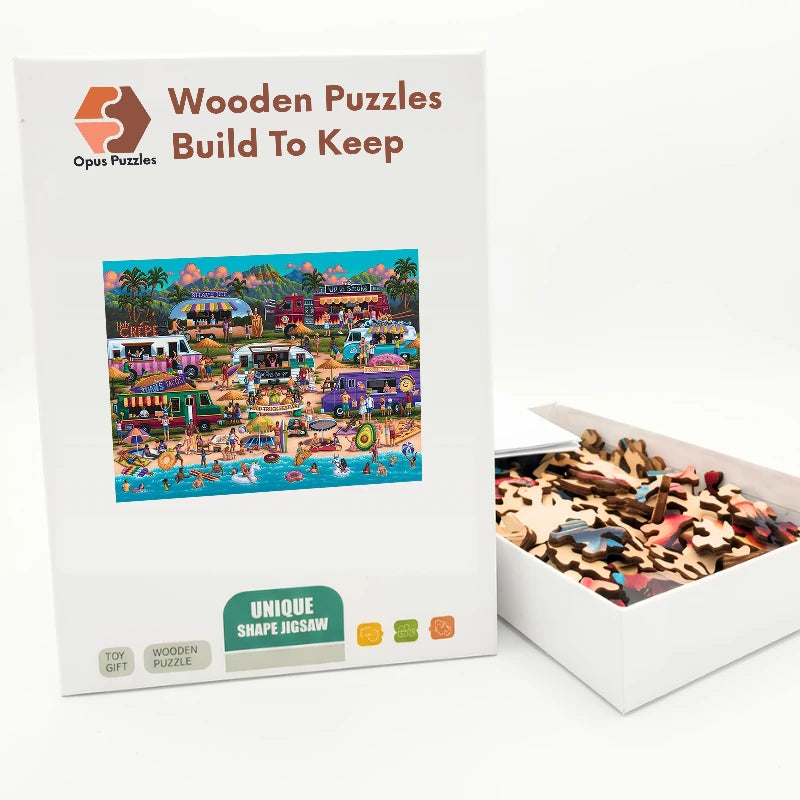 Food Truck Festival Wooden Puzzle – packaged wooden puzzle gift box