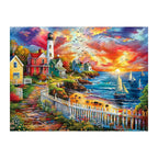 Lighthouse Sunset Cove round wooden puzzle