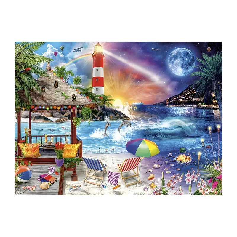 Day And Night Beach round wooden puzzle