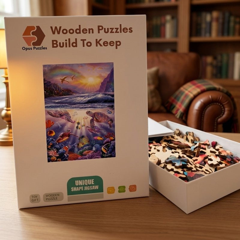 Sunrise Sea Turtles Wooden Puzzle – packaged wooden puzzle gift box