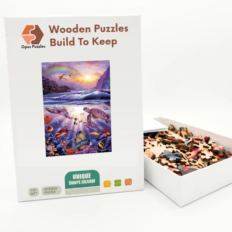 Sunrise Sea Turtles Wooden Puzzle – packaged wooden puzzle gift box
