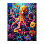 Neon Octopus Bloom round wooden puzzle