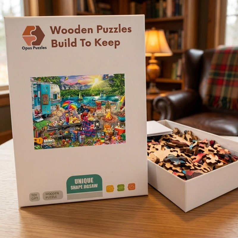 Lakeside Camper Day Wooden Puzzle – packaged wooden puzzle gift box