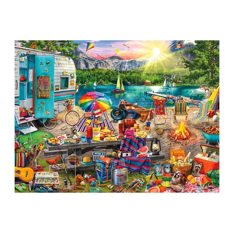 Lakeside Camper Day round wooden puzzle