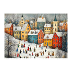 Snowy Village Skaters round wooden puzzle
