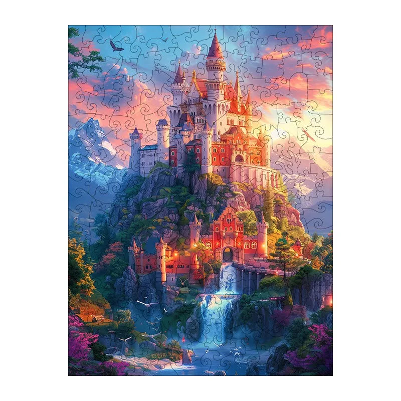 Fairytale Castle Falls round wooden puzzle