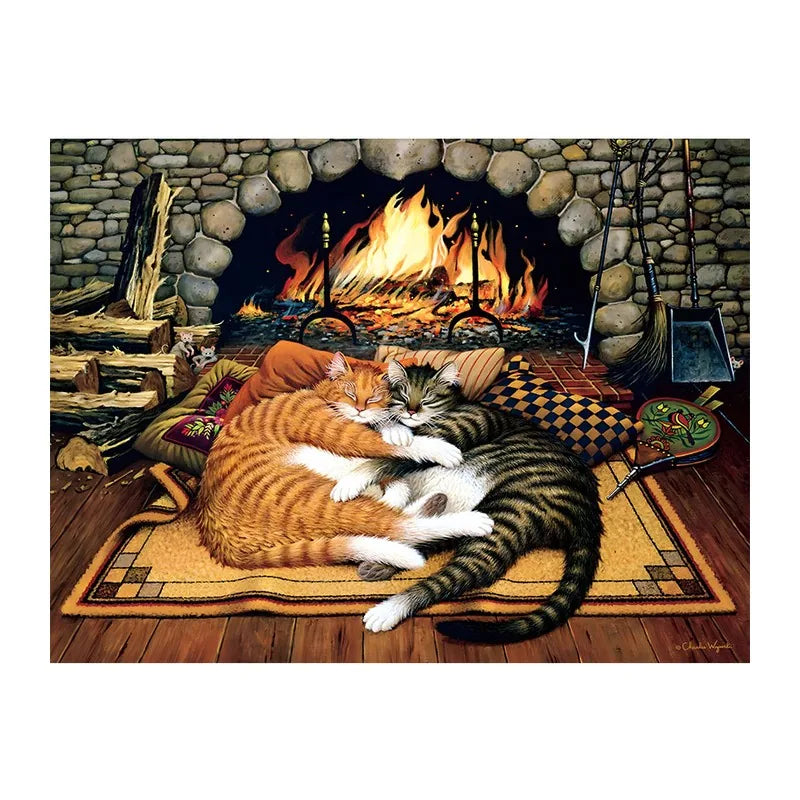 Hearthside Cats Nap round wooden puzzle