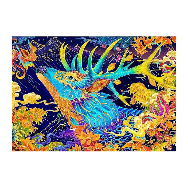 Cosmic Stag Spirit round wooden puzzle