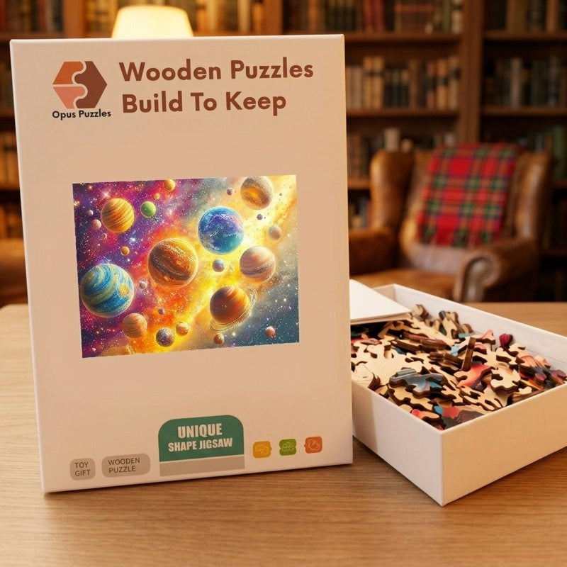 Cosmic Planets Drift Wooden Puzzle – packaged wooden puzzle gift box