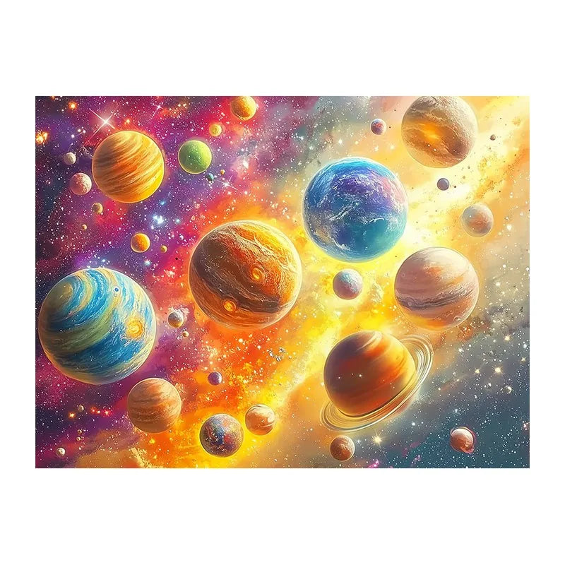 Cosmic Planets Drift round wooden puzzle