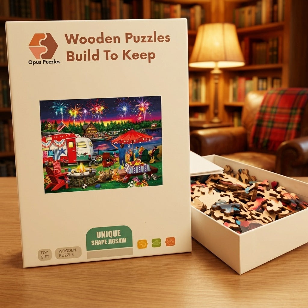 Fourth Of July Camp Wooden Puzzle – packaged wooden puzzle gift box
