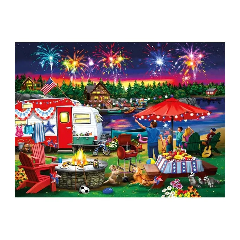 Fourth Of July Camp round wooden puzzle