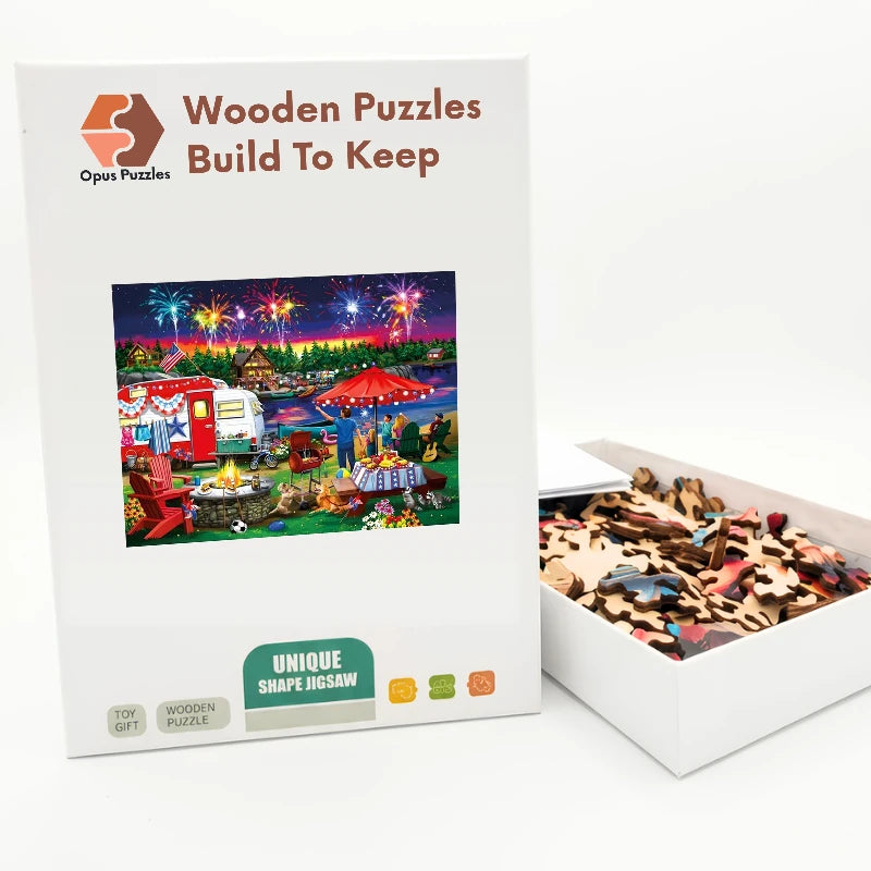 Fourth Of July Camp Wooden Puzzle – packaged wooden puzzle gift box