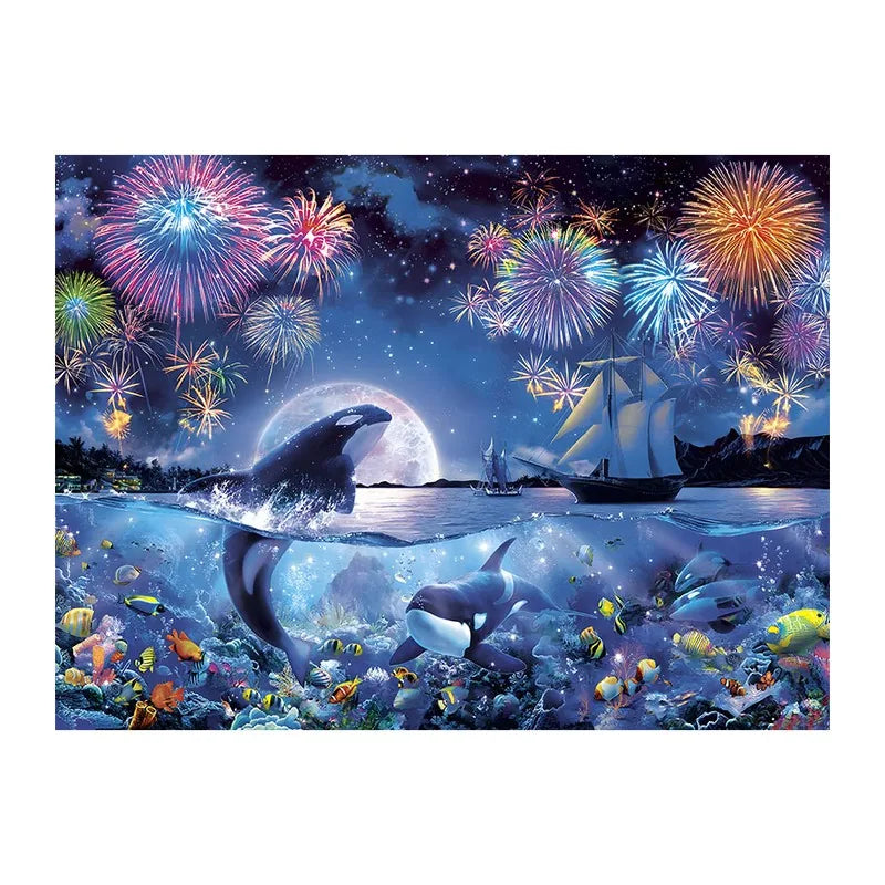 Orca Fireworks Night round wooden puzzle
