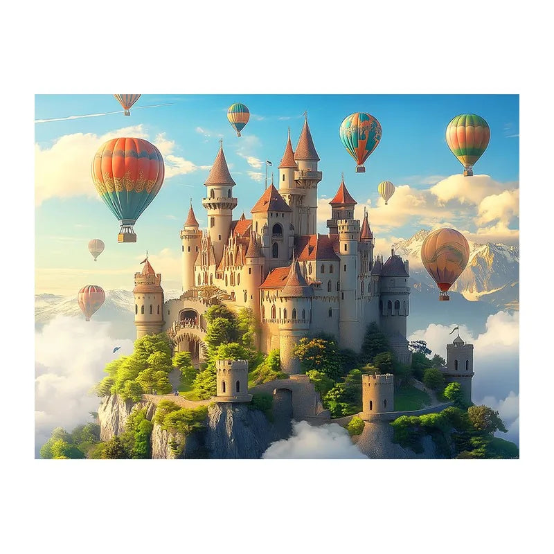 Castle Balloon Sky round wooden puzzle