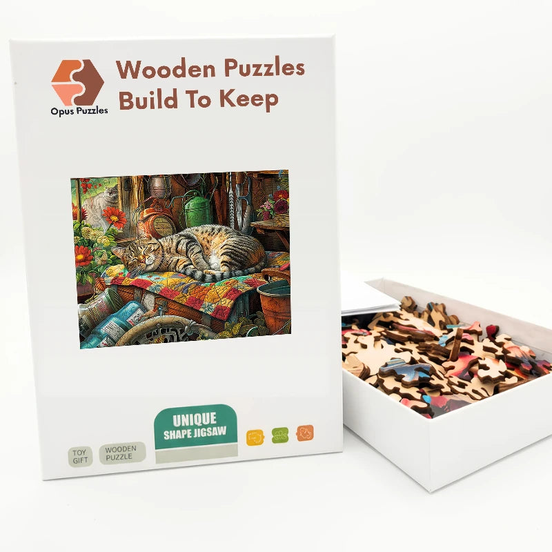 Garden Shed Cat Wooden Puzzle – packaged wooden puzzle gift box