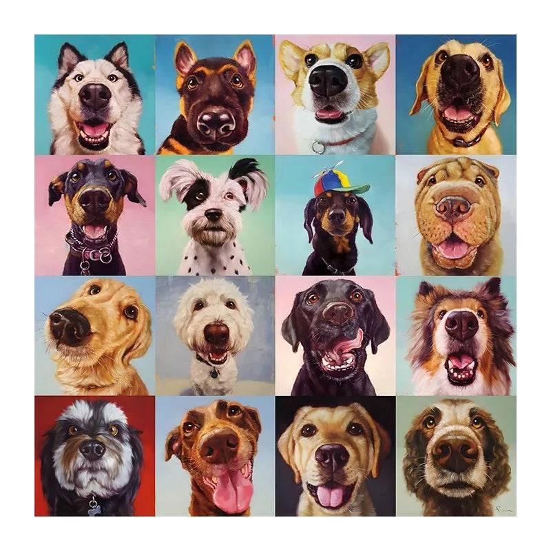Dog Portrait Grid round wooden puzzle