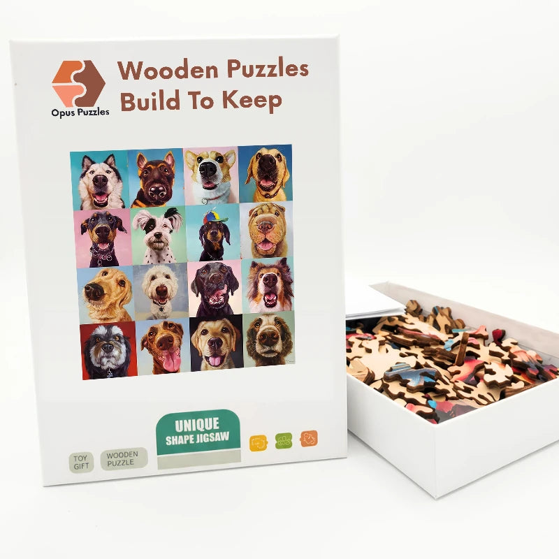 Dog Portrait Grid Wooden Puzzle – packaged wooden puzzle gift box