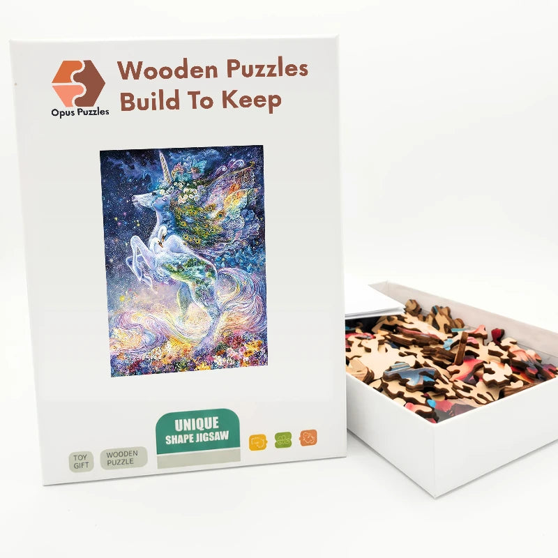 Starlight Unicorn Bloom Wooden Puzzle – packaged wooden puzzle gift box