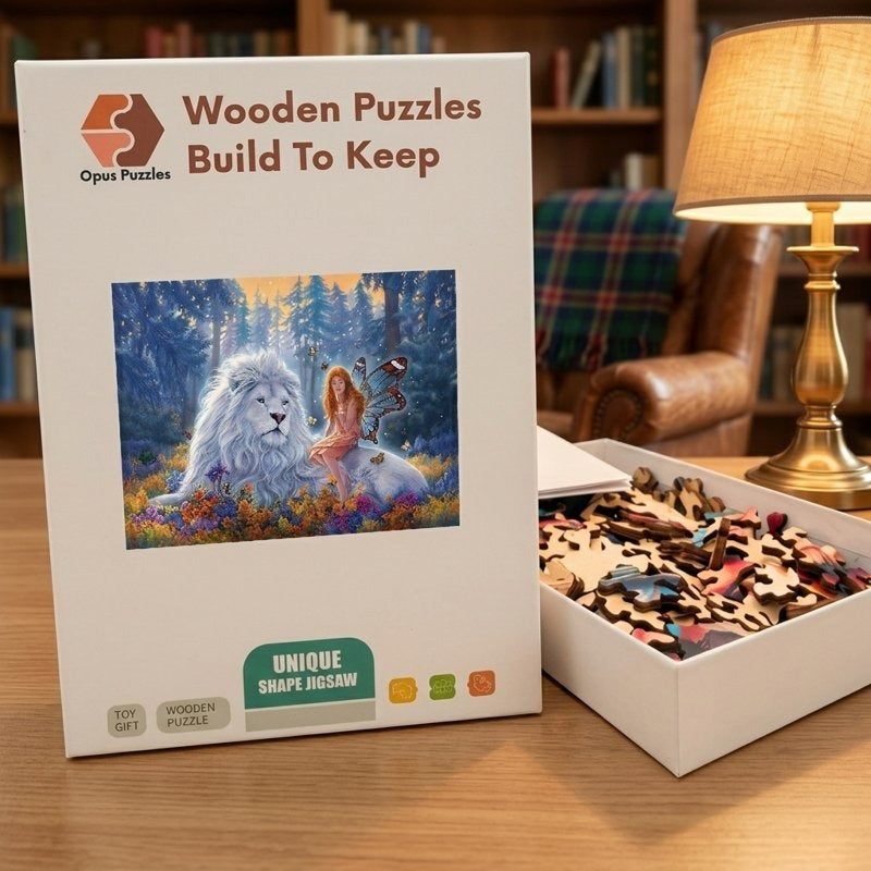 White Lion Fairy Wooden Puzzle – packaged wooden puzzle gift box