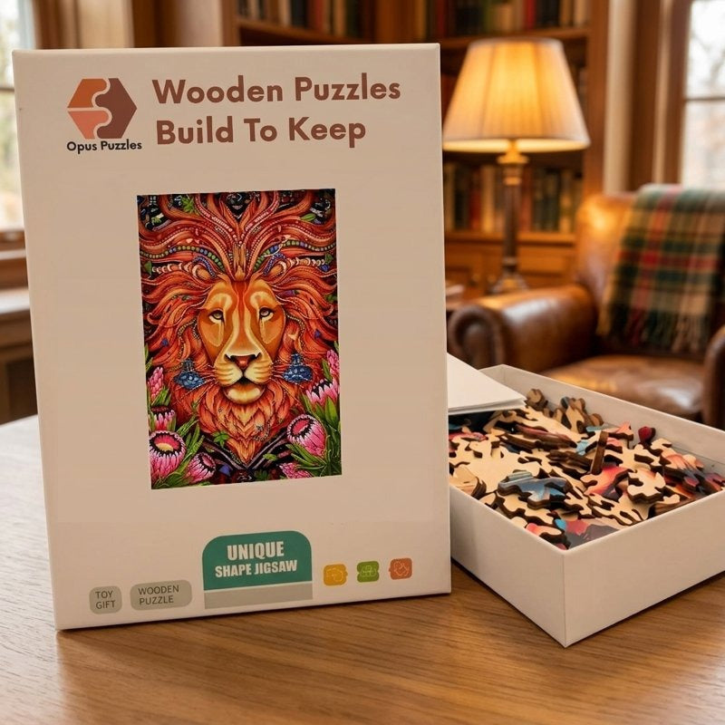 Folk Lion Crown Wooden Puzzle – packaged wooden puzzle gift box