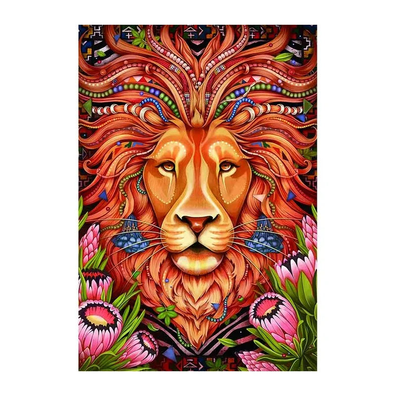 Folk Lion Crown round wooden puzzle