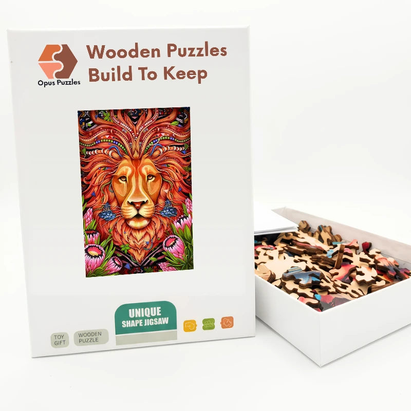 Folk Lion Crown Wooden Puzzle – packaged wooden puzzle gift box