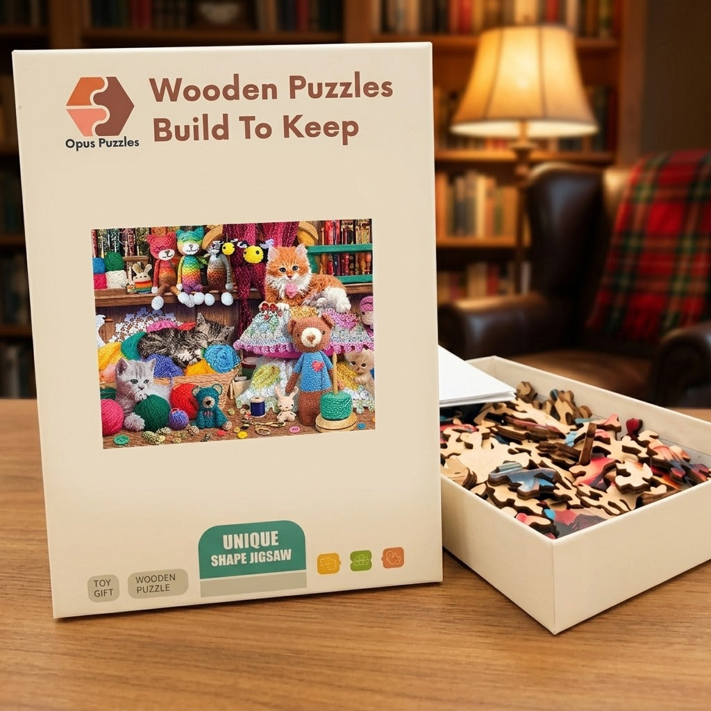 Yarn Shop Kittens Wooden Puzzle – packaged wooden puzzle gift box