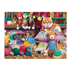 Yarn Shop Kittens round wooden puzzle