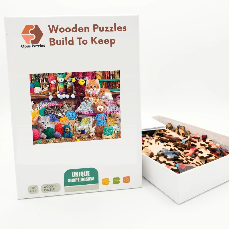 Yarn Shop Kittens Wooden Puzzle – packaged wooden puzzle gift box
