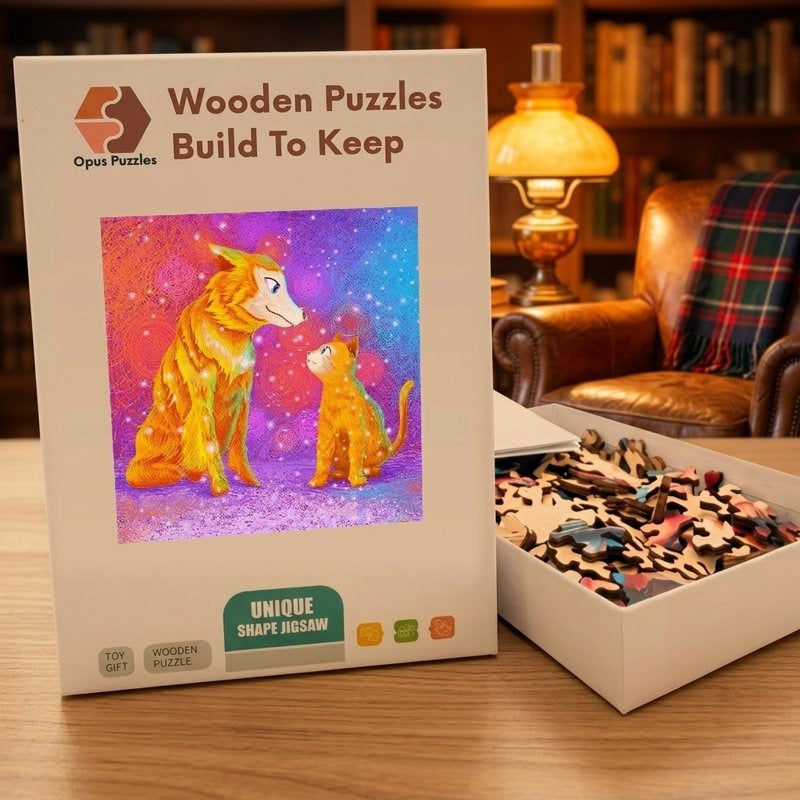 Dream Fox And Kitten Wooden Puzzle – packaged wooden puzzle gift box