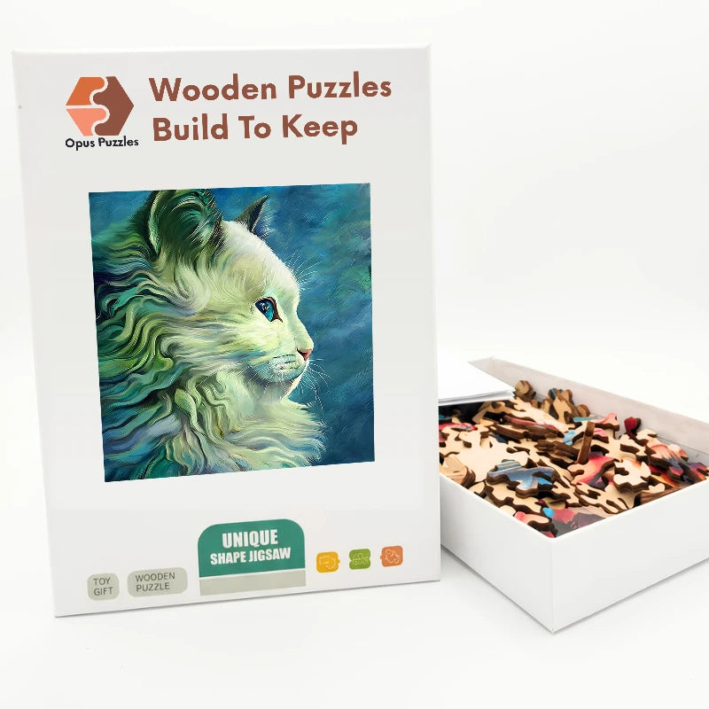 Sea Glass Cat Profile Wooden Puzzle – packaged wooden puzzle gift box